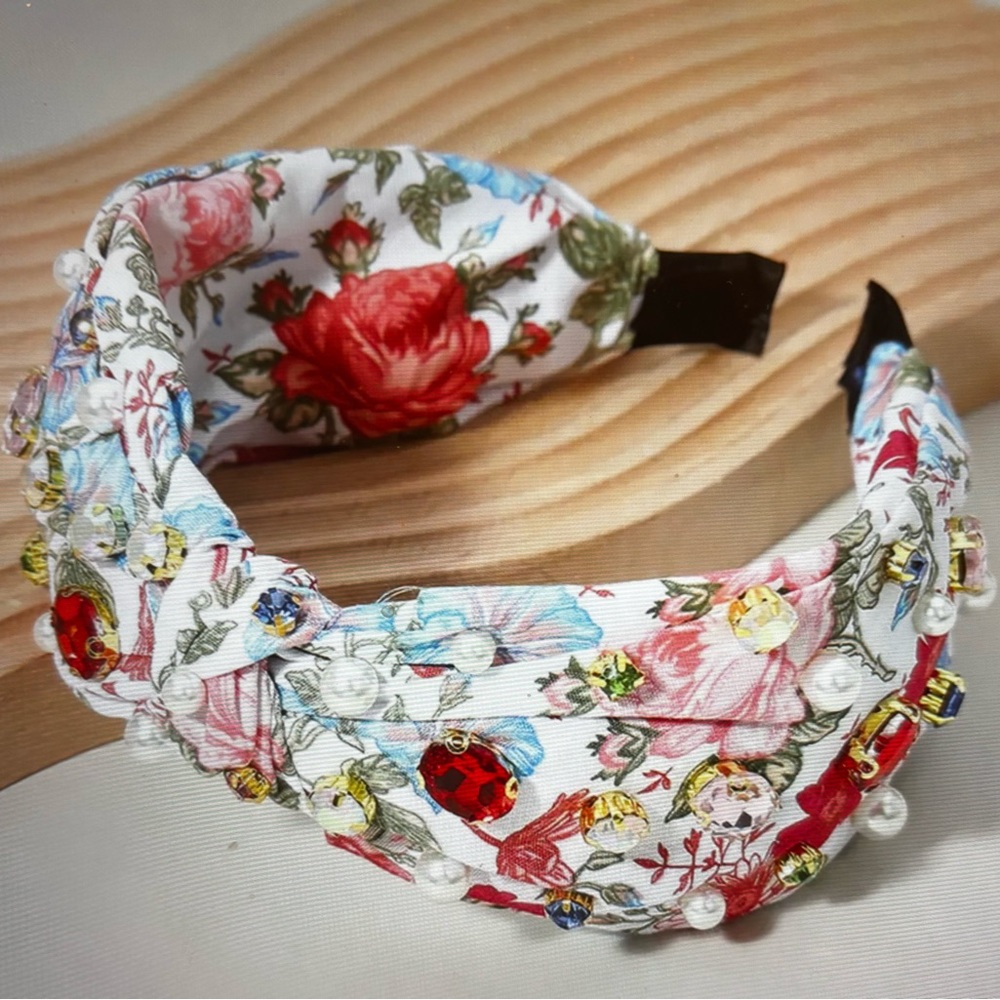 Stone Cluster Pearl Floral Embellished Headband